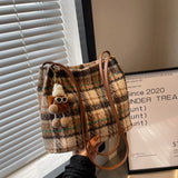 Plaid Women Shoulder Bag Soft Cloth Fabric Handbag Large Capacity Cotton Tote Ba