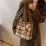 Plaid Women Shoulder Bag Soft Cloth Fabric Handbag Large Capacity Cotton Tote Ba