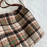 Plaid Women Shoulder Bag Soft Cloth Fabric Handbag Large Capacity Cotton Tote Ba