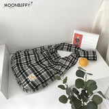 Plaid Women Shoulder Bag Large Capacity Cotton Tote Canvas Handbag