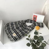 Plaid Women Shoulder Bag Soft Cloth Fabric Handbag Large Capacity Cotton Tote