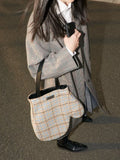 Plaid Women Bag Woolen Gloves Crossbody Shoulder Bag Tote Bags Purse