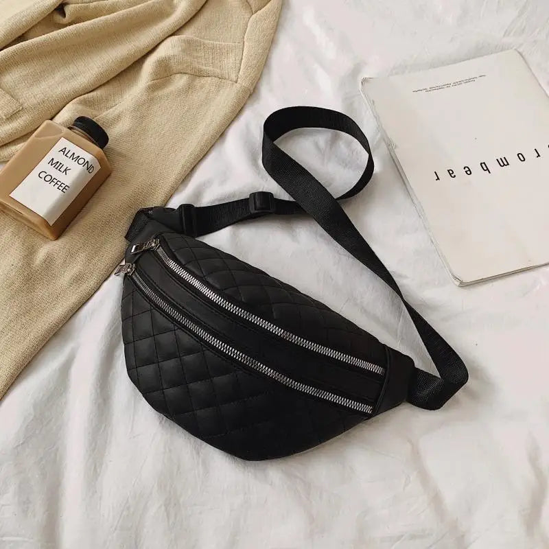 Plaid Women's Waist Bag PU Leather Belt Bags Shoulder Crossbody Chest Bag