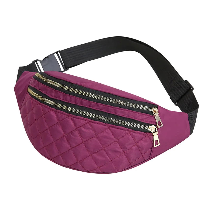 Plaid Women's Waist Bag PU Leather Belt Bags Shoulder Crossbody Chest Bag