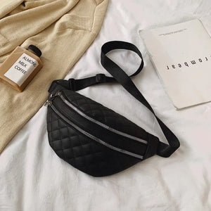 Plaid Women's Waist Bag PU Leather Belt Bag Crossbody Chest Bag