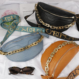 Plaid PU Leather Waist Bag with Metal Chain Crossbody Shoulder Bags