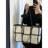 Plaid Canvas Tote Bag Large Capacity Shoulder Bag Commuter Texture Purse