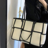 Plaid Canvas Tote Bag Large Capacity Shoulder Bag Commuter Texture Purse