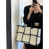 Plaid Canvas Tote Bag Large Capacity Shoulder Bag Commuter Texture Purse