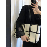 Plaid Canvas Tote Bag Large Capacity Shoulder Bag Commuter Texture Purse