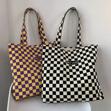 Plaid Zippered Canvas Bag for Women