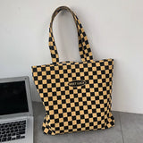 Plaid Zippered Canvas Bag for Women
