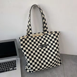 Plaid Zippered Canvas Bag for Women