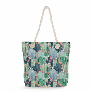 Cactus Tote Bag Floral Print Handbag High Capacity Shopping Bag