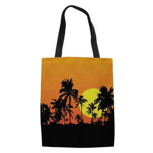 Coconut Palm Printing Tote Bag for Women Foldable Shopping Bag