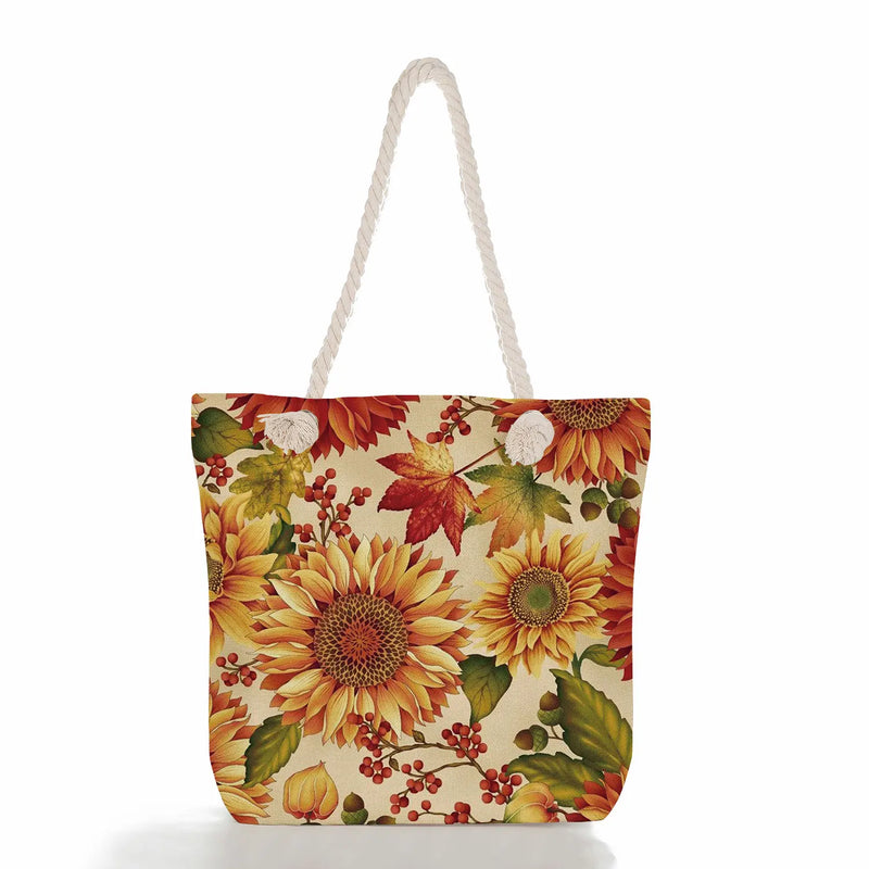 Sunflower Print Beach Tote Eco Reusable Shopping Bag