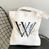 Plant Print Canvas Bag Women's Shoulder Bag Cotton Letter Shopping Shopper