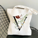 Plant Print Canvas Bag Women's Shoulder Bag Cotton Letter Shopping Shopper