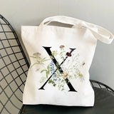 Plant Print Canvas Bag Women's Shoulder Bag Cotton Letter Shopping Shopper
