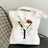 Plant Print Canvas Bag Women's Shoulder Bag Cotton Letter Shopping Shopper