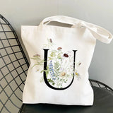 Plant Print Canvas Bag Women's Shoulder Bag Cotton Letter Shopping Shopper