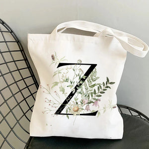 Plant Print Canvas Bag Women's Shoulder Bag Cotton Letter Shopping Shopper