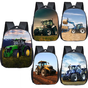 Farm Tractor Print Backpack School Bags Boys Girls Kindergarten