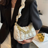 Pleated Cloud Bag Embroidery Shoulder Bag Chains Underarm Bag