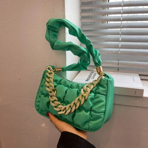 Pleated Cloud Bag Embroidery Shoulder Bag Chains Underarm Bag