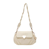 Pleated Ladies Handbags Shoulder Bags Heart Hasp Purse for Women Female