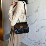 Pleated Ladies Handbags Shoulder Bags Heart Hasp Purse for Women Female