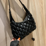 Pleated Down Bag Women's Winter Embroidery Shoulder Cross-body Bag