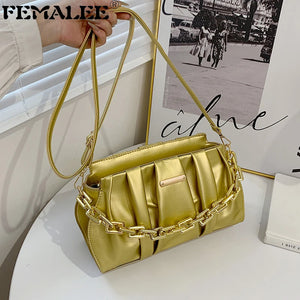 Pleated Acrylic Chains Cloud Women Hand Bags Ruched Shoulder Purses