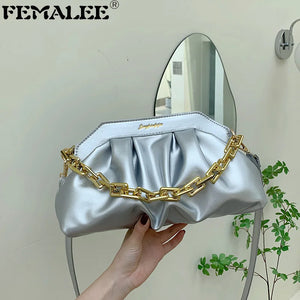 Pleated Retro Acrylic Chains Cloud Bag Ruched Shoulder Purse