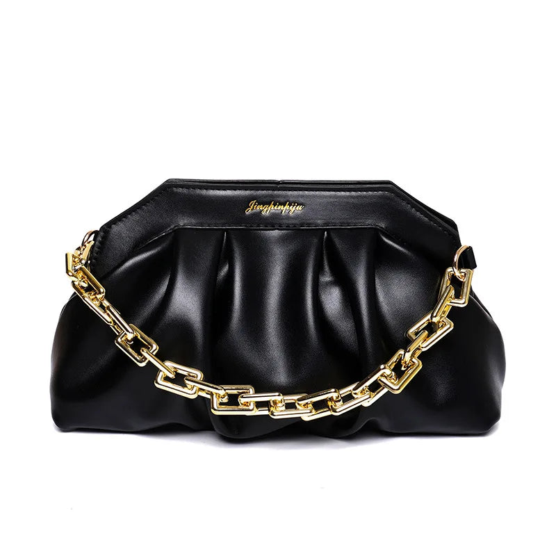 Pleated Retro Acrylic Chains Cloud Bag Ruched Shoulder Purse