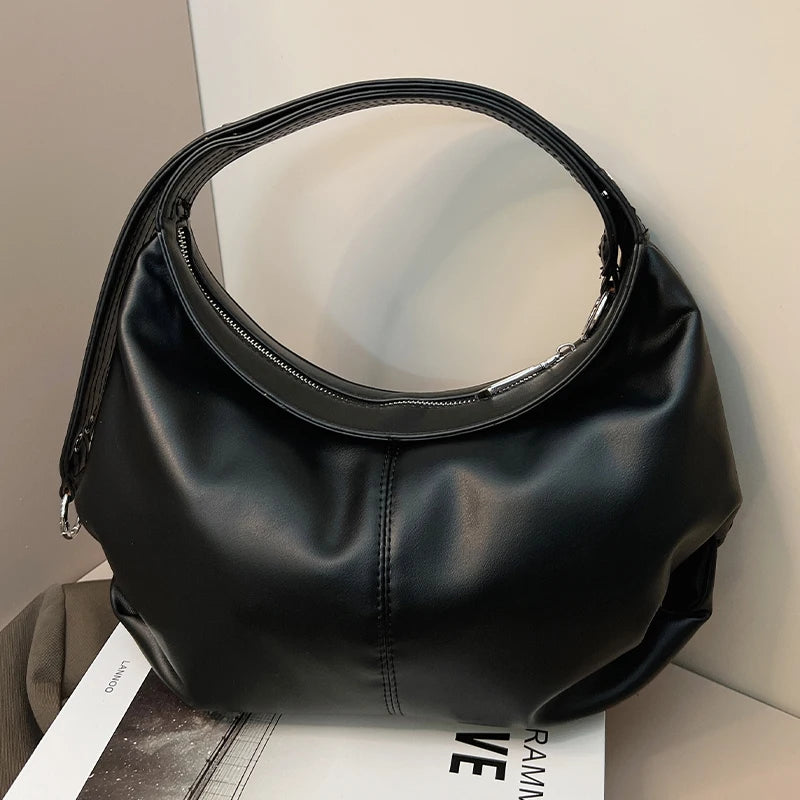 Pleated Large Capacity Tote Bag Winter PU Leather Women's Handbag