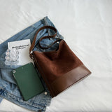 Pleated Leather Large Bag Shopping Bag Soft One Shoulder Backpack