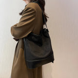 Pleated Leather Large Bag Shopping Bag Soft One Shoulder Backpack