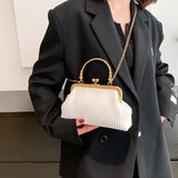 Pleated Messenger Bag Chain Purse Metal Handle Handbag Tote Bags for Women