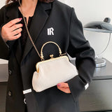 Pleated Messenger Bag Chain Purse Metal Handle Handbag Tote Bags for Women