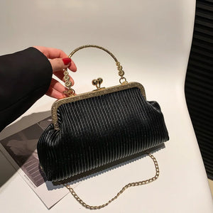 Pleated Messenger Bag Chain Purse Metal Handle Handbag Tote Bags for Women