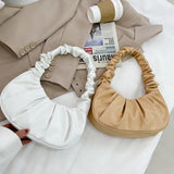 Pleated PU Shoulder Bag Women Large Top-handle Summer Armpit Solid Handbag