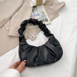 Pleated PU Shoulder Bag Women Large Top-handle Summer Armpit Solid Handbag