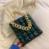 Plaid Chain Tote Bag Winter PU Leather Women's Handbag Shoulder Messenger Bag