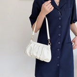 Pleated Shoulder Bag Women Soft PU Leather Handbag Zipper Casual Purse