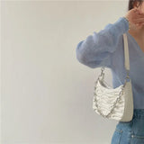 Pleated Shoulder Bags Women Solid Casual Underarm Streetwear Handbags Zipper