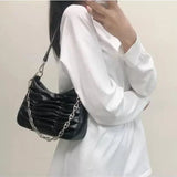 Pleated Shoulder Bags Women Solid Casual Underarm Streetwear Handbags Zipper