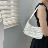 Pleated Shoulder Bags Women Solid Casual Underarm Streetwear Handbags Zipper