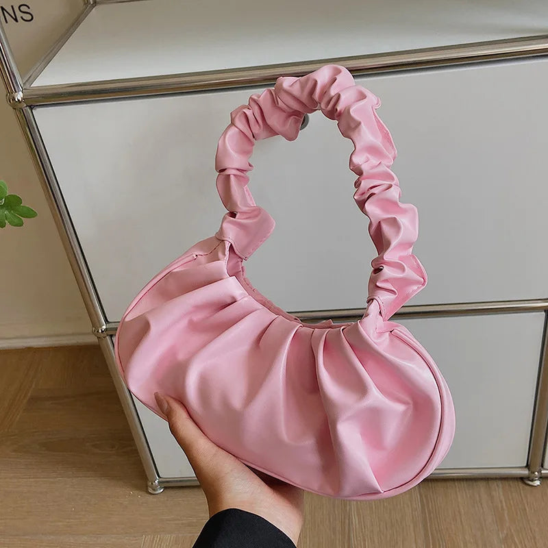 Pleated Shoulder Bag High-quality PU Leather Handbag for Women