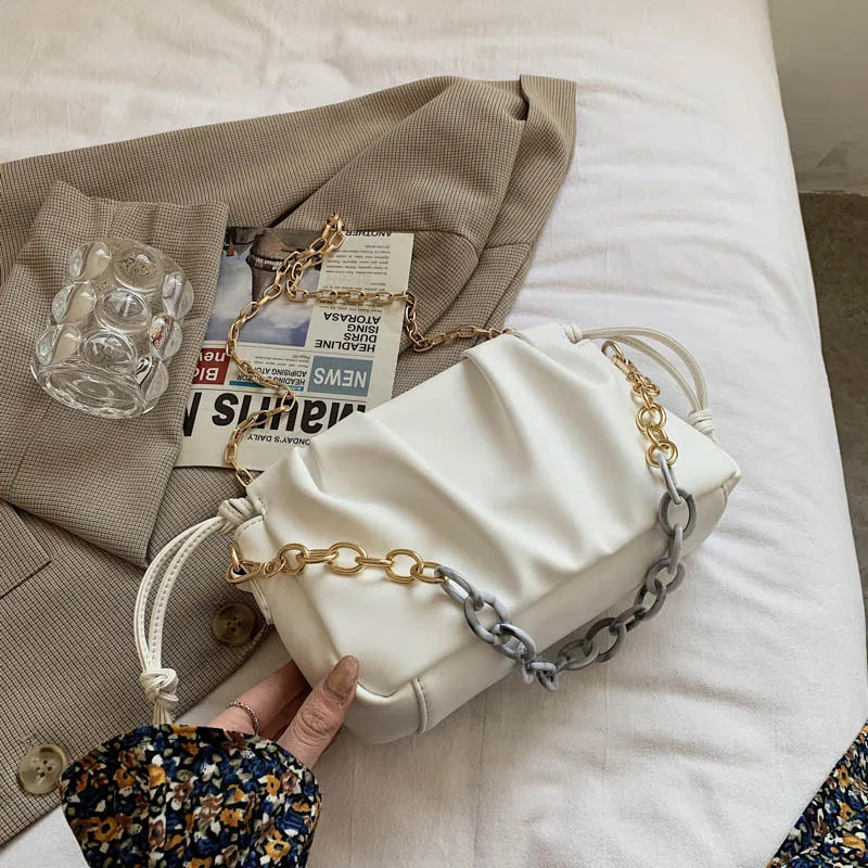 Pleated Square Armpit Bag Soft PU Leather Women's Shoulder Messenger Bag